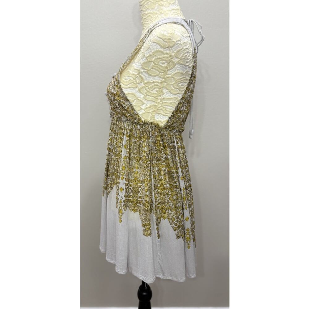 FP One Free People Womens XS V-Neck‎ Mini Dress Green Yellow Buttons Sleeveless - Picture 2 of 10
